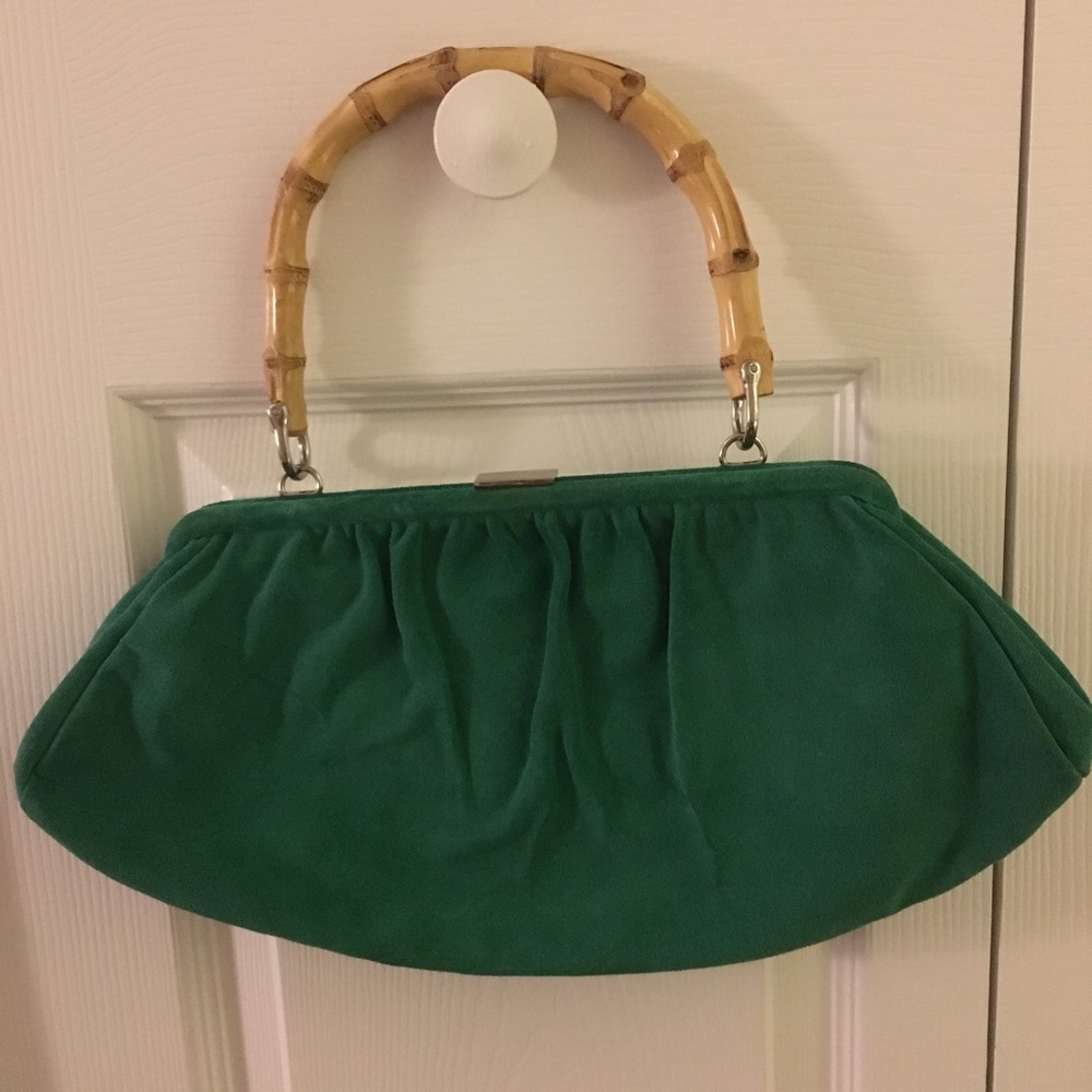 Banana Republic Green Suede Bag with Bamboo Handle